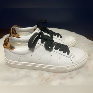 J. Crew White Sneakers with Leopard trim